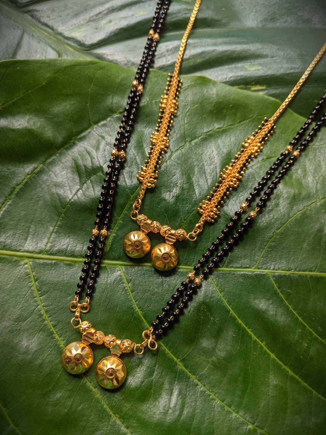 

Digital Dress Room Set Of 2 Gold-Plated Black Beaded Mangalsutra