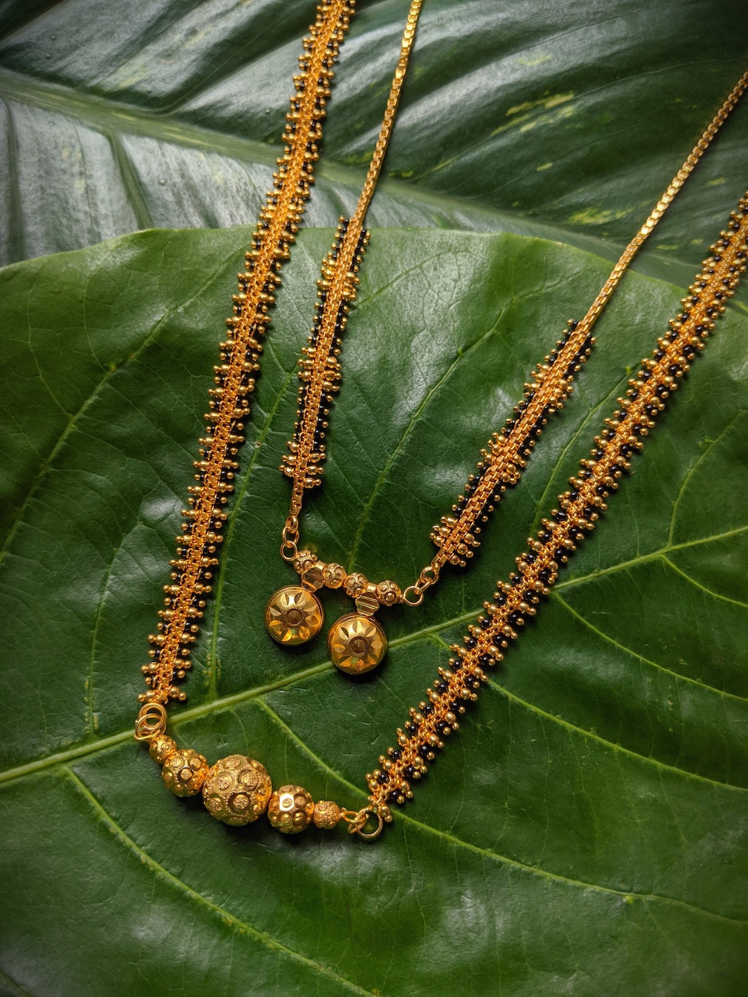 

Digital Dress Room Set Of 2 Gold-Plated Black Beaded South Indian Style Mangalsutra