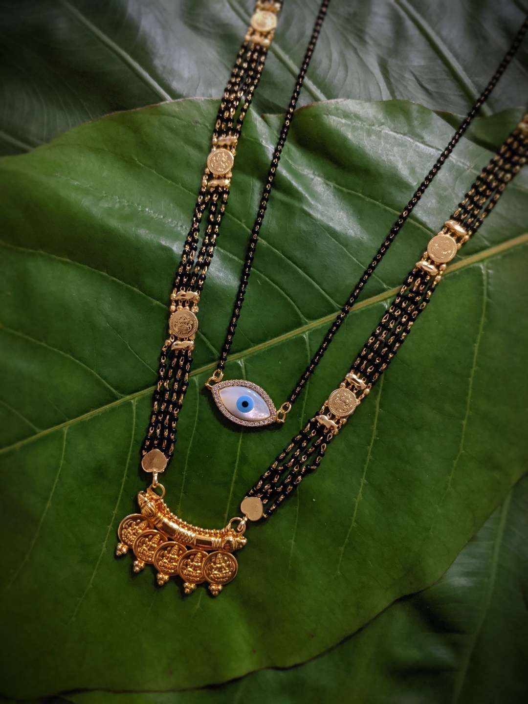 

Digital Dress Room Set Of 2 Gold-Plated Black Beaded Mangalsutra