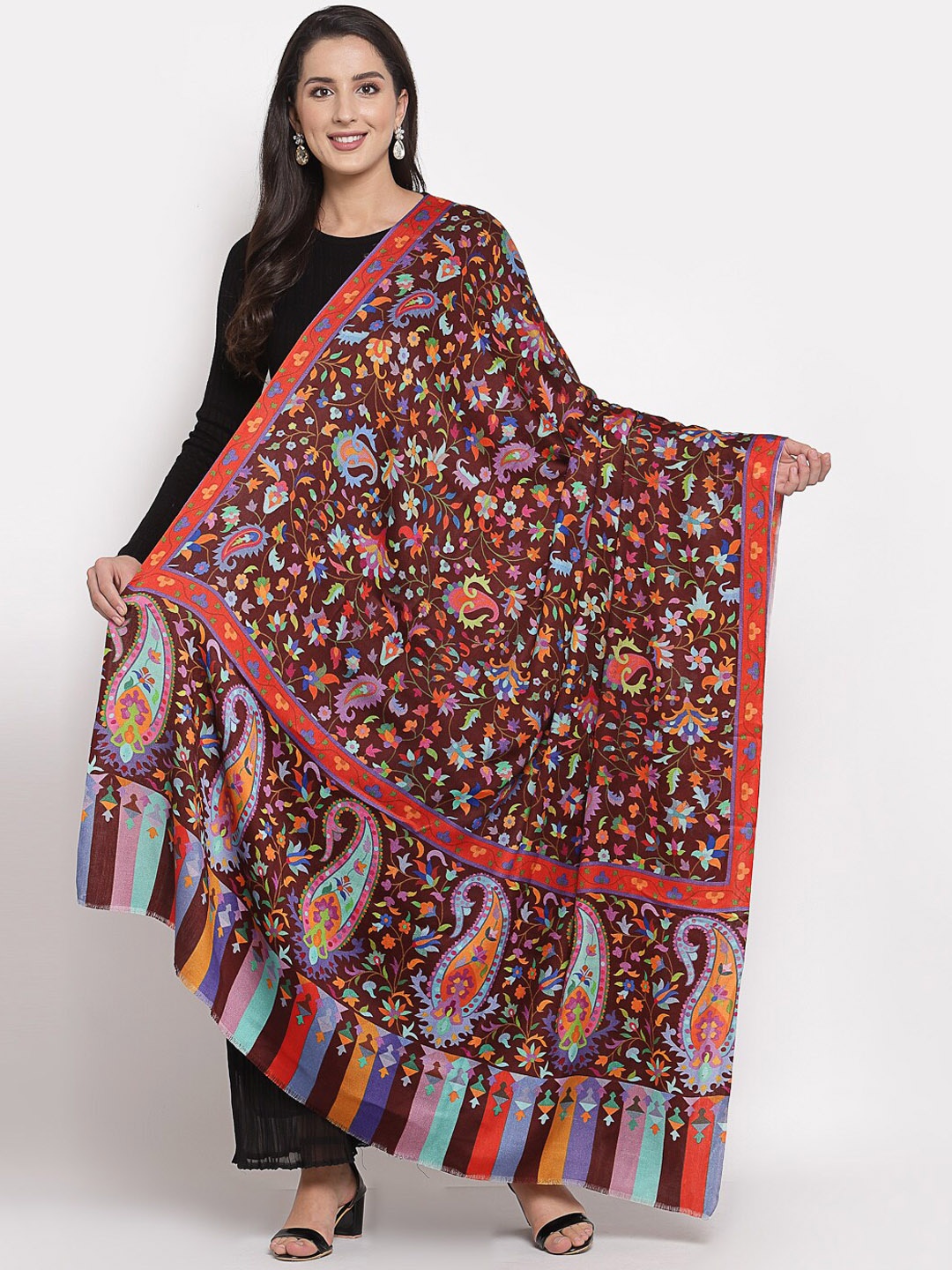 

Pashtush Women Brown & Pink Printed Shawl