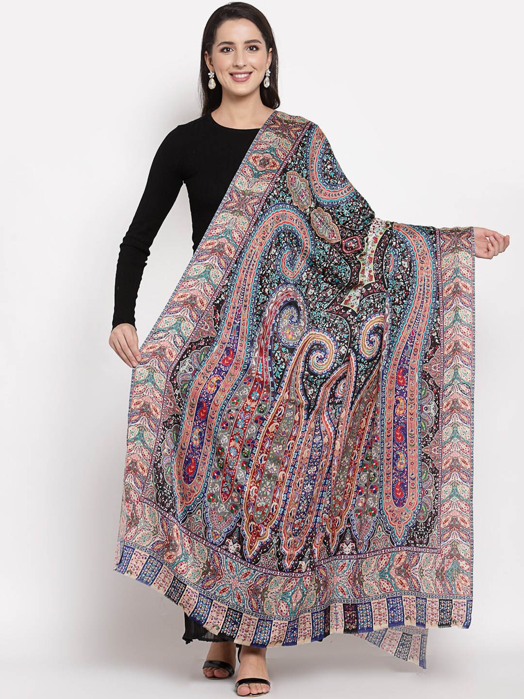 

Pashtush Women Black & Red Printed Shawl