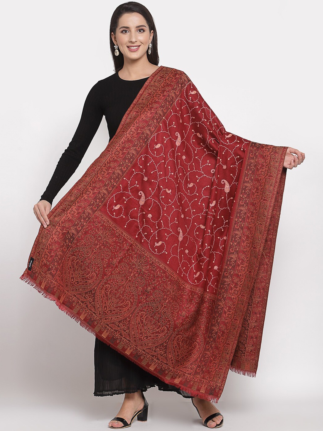 

Pashtush Women Maroon & Brown Woven-Design Shawl