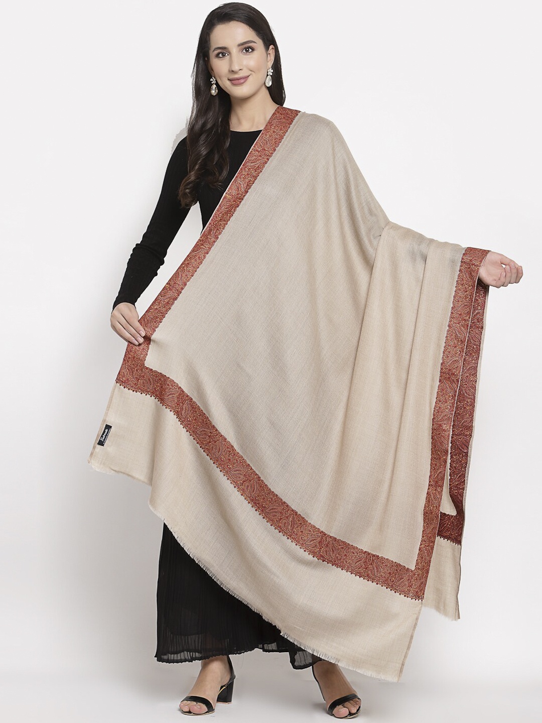 

Pashtush Women Beige & Red Embroidered Shawl