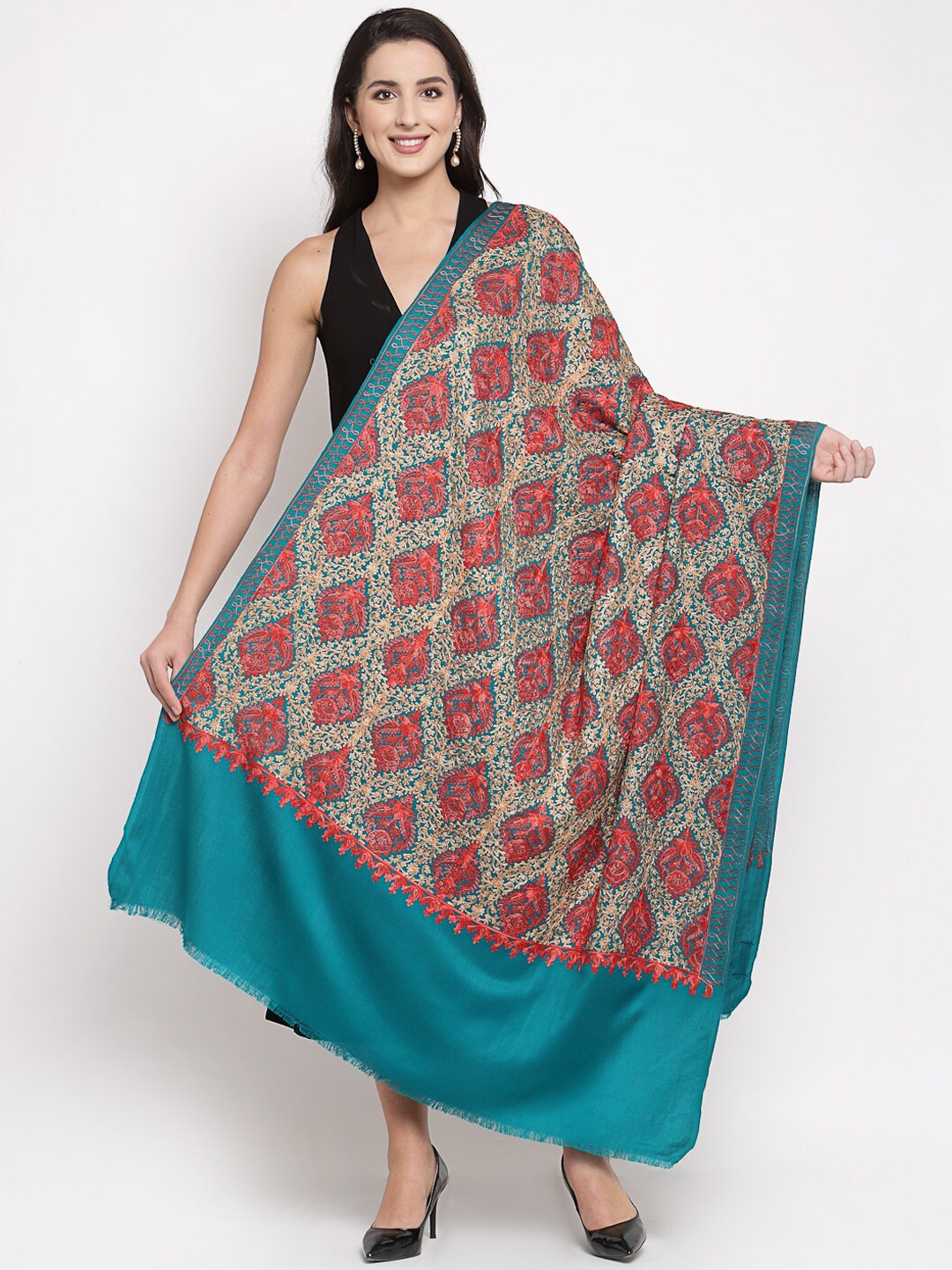

Pashtush Women Blue & Red Aari Embroidered Shawl