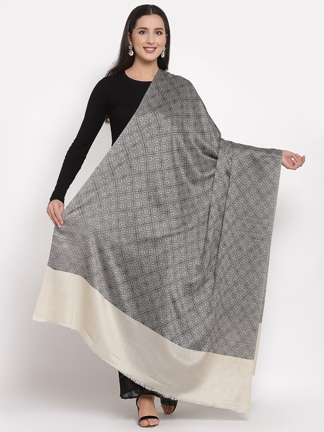 

Pashtush Women Black & Beige Woven-Design Jacquard Shawl