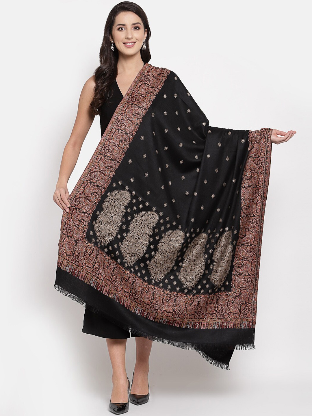 

Pashtush Women Black & Beige Woven-Design Shawl