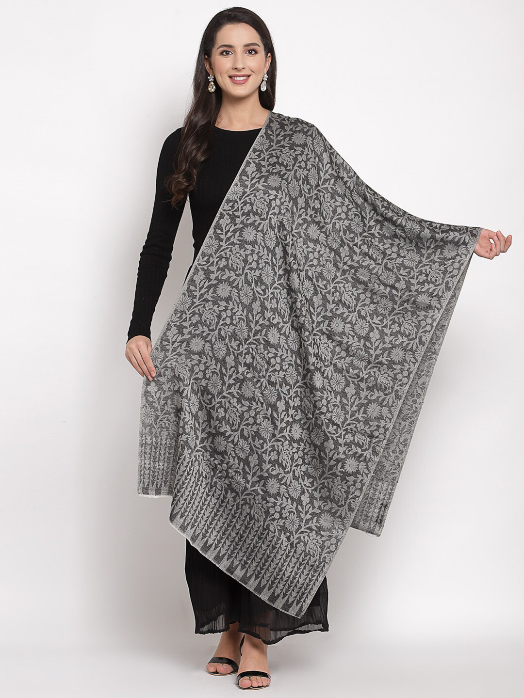 

Pashtush Women Black & Grey Printed Stole