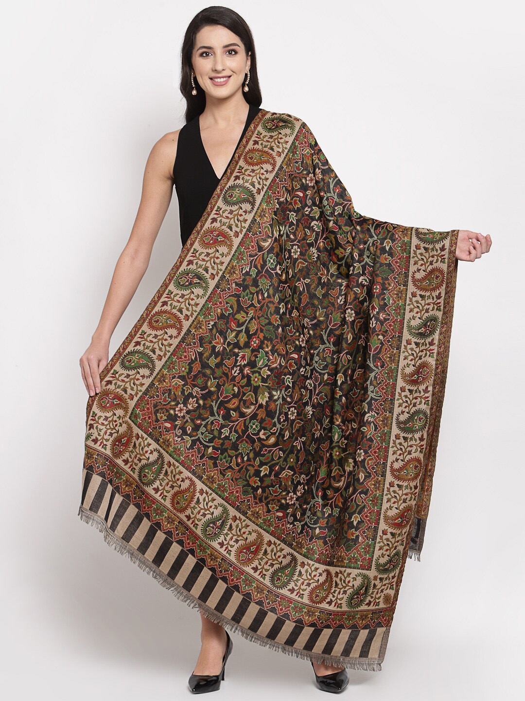 

Pashtush Women Black & Beige Paisley Printed Shawl