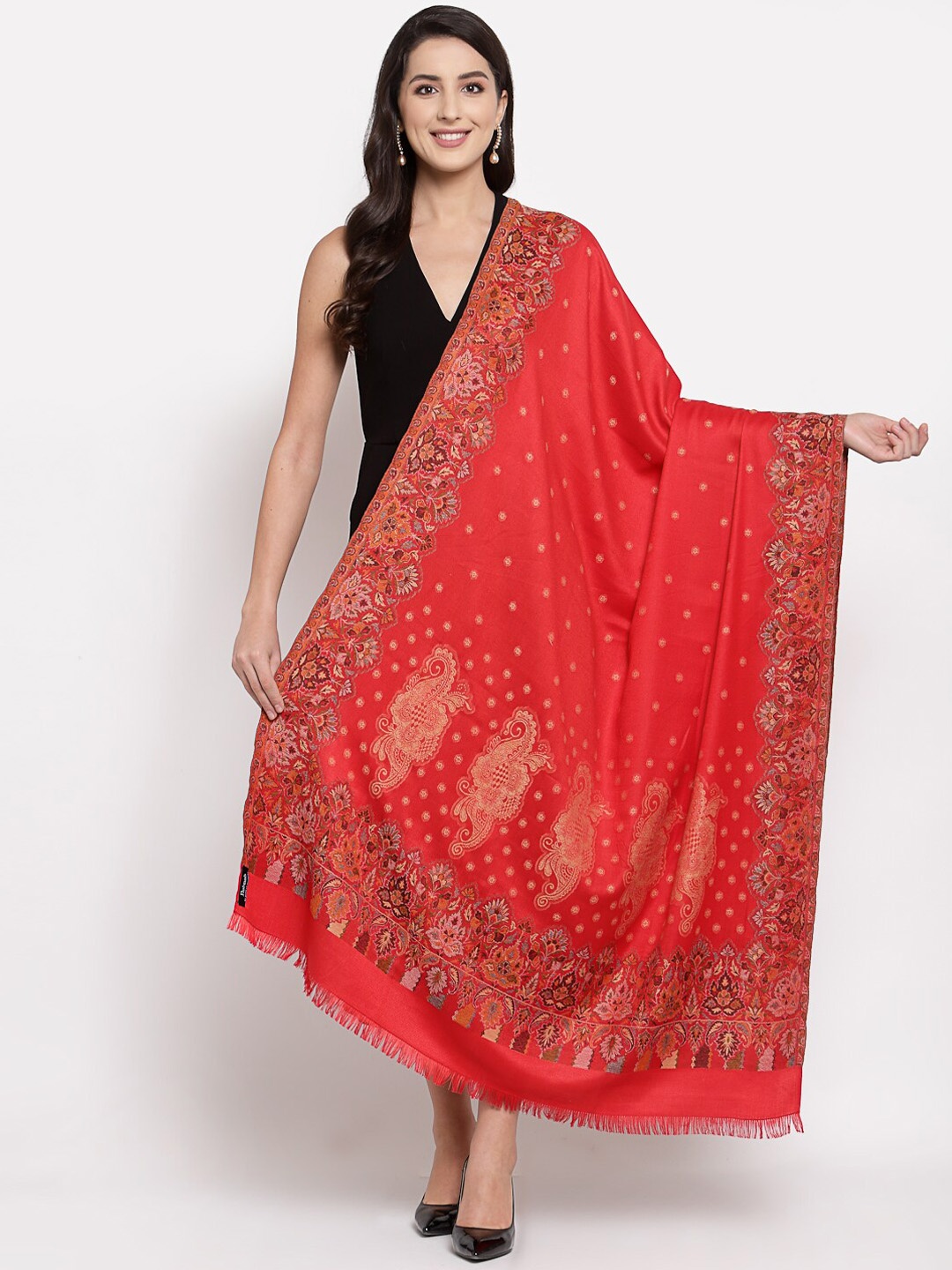 

Pashtush Women Red & Maroon Paisley Printed Jamawar Shawl