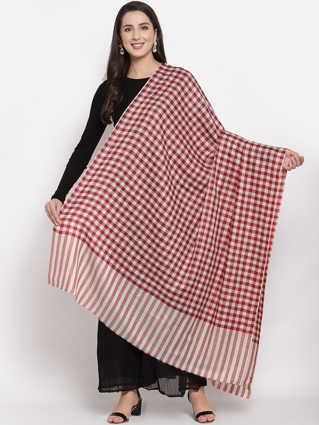 

Pashtush Women Red & White Checked Shawl