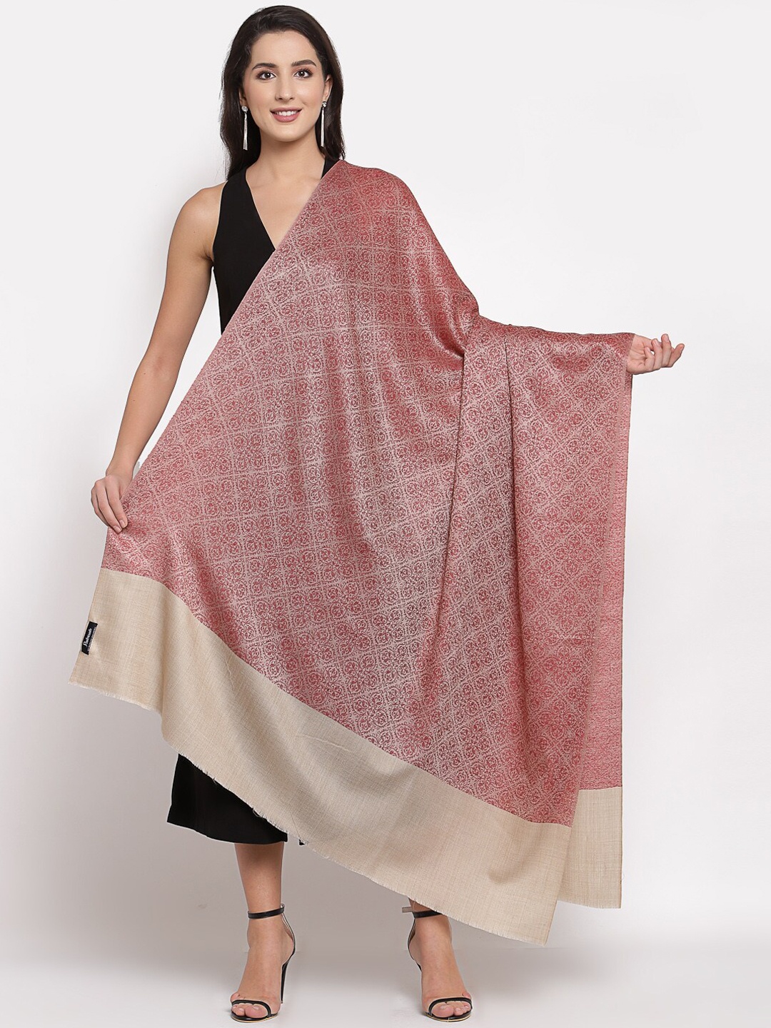 

Pashtush Women Pink & White Woven Design Shawl