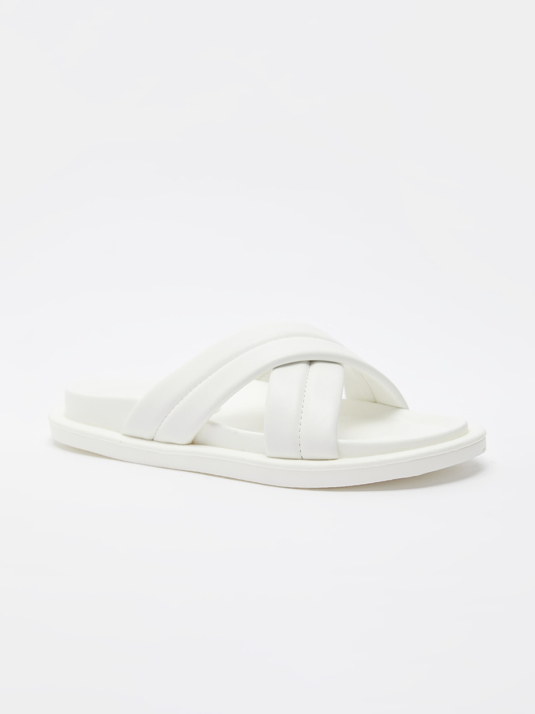 

shoexpress Women White PU Cross Strap Slider