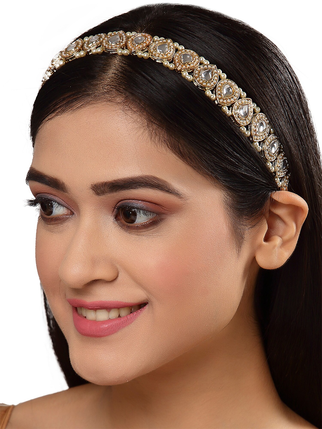

KARATCART Women Gold-Toned & White Kundan Studded Hairband
