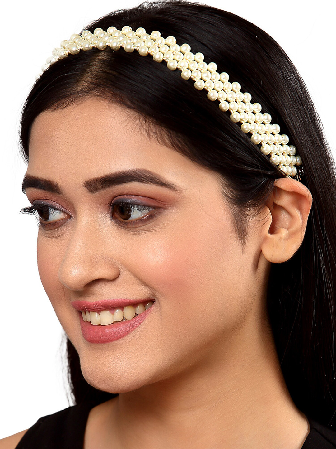 

KARATCART Women White Pearl Beaded Hairband