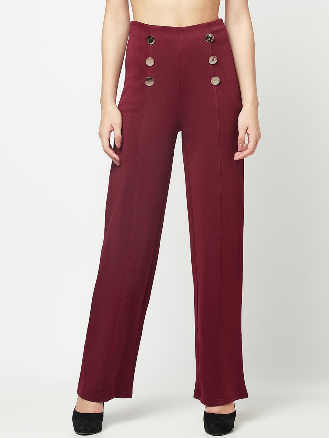 

iki chic Women Red Flared High-Rise Parallel Trousers