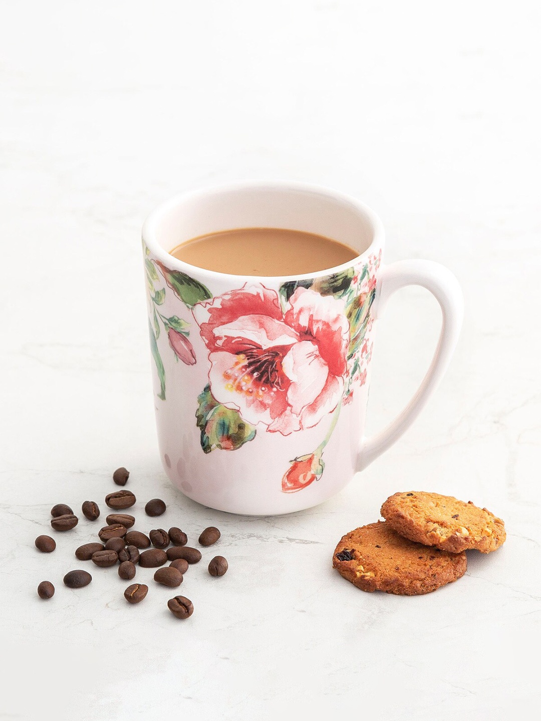 

Home Centre White & Pink Floral Printed Ceramic Matte Mug