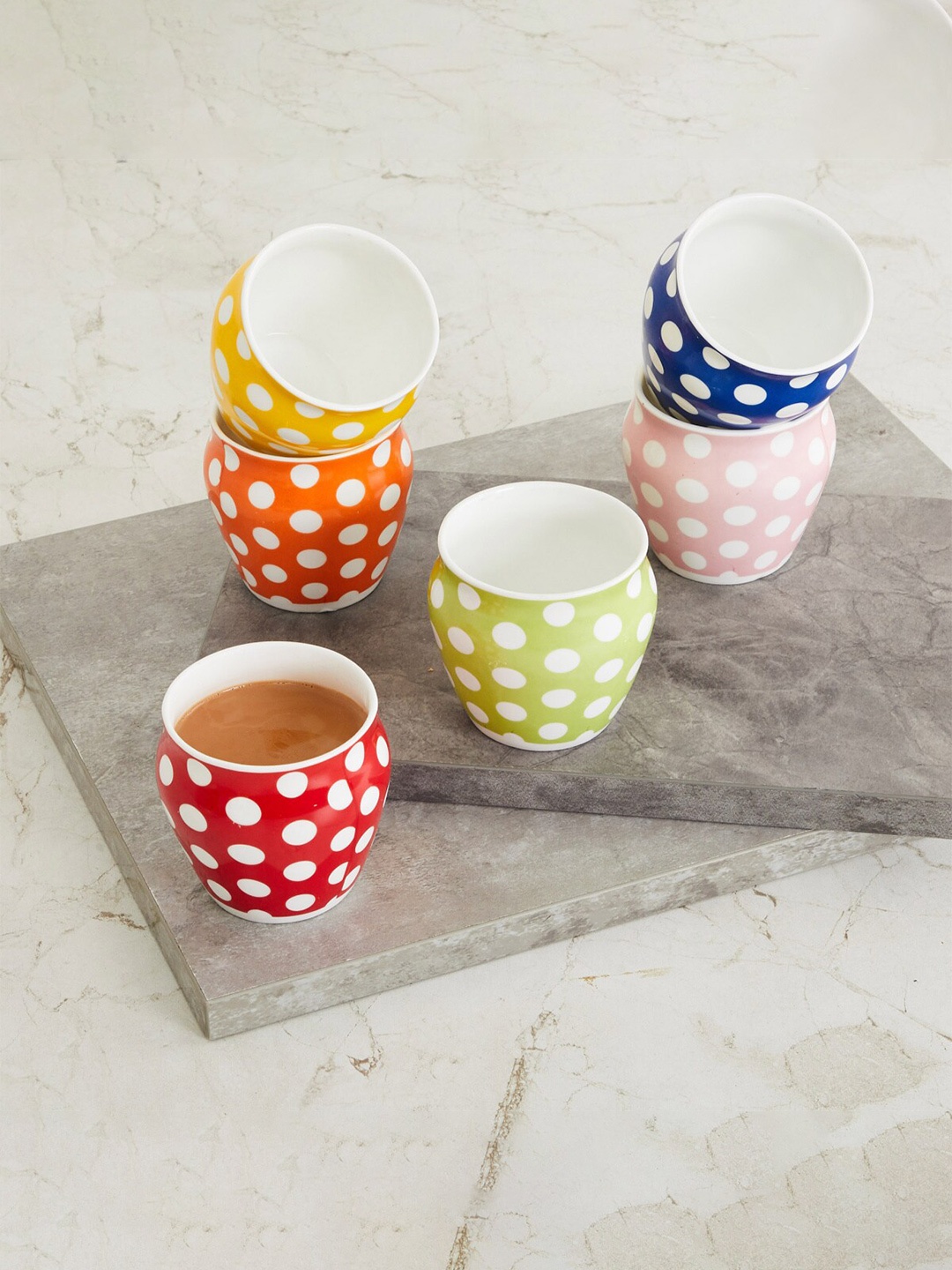 

Home Centre Set of 6 Multicoloured Polka Print Bone China Kulhad, Multi