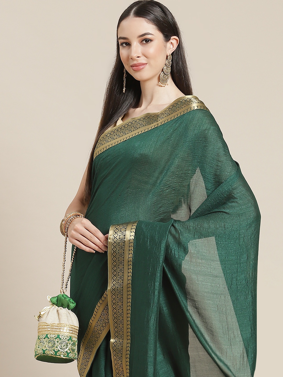 

Anouk Green & Gold-Toned Banarasi Saree