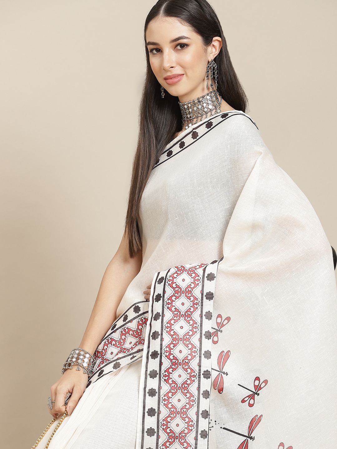 

Anouk White & Black Linen Blend Saree