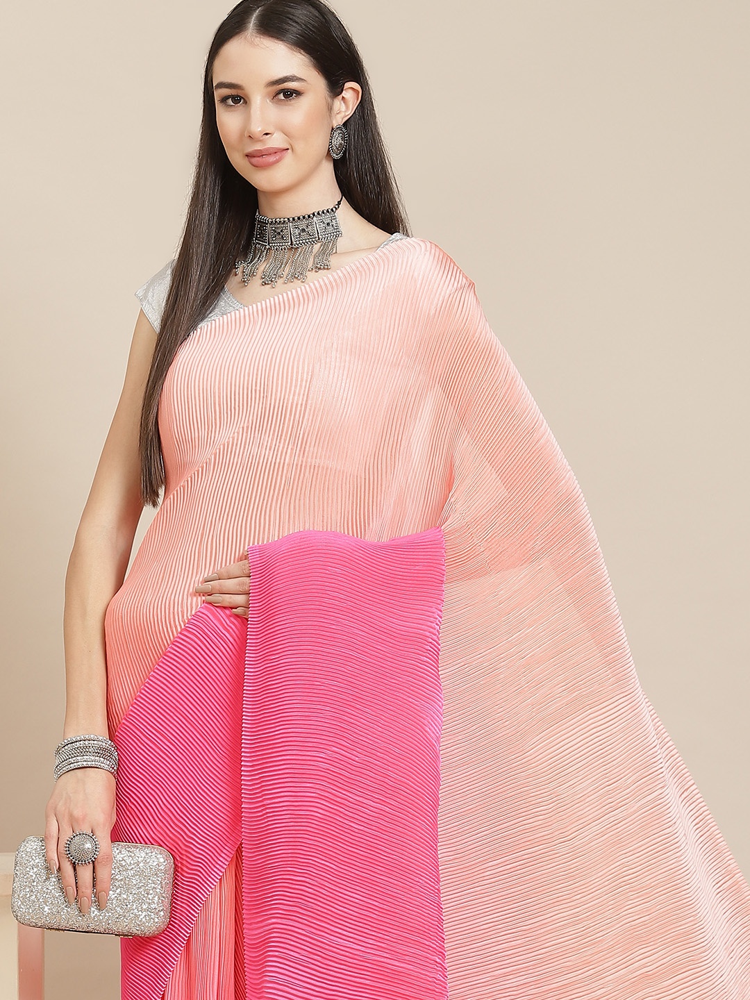 

Anouk Pink & Peach-Coloured Ombre Saree