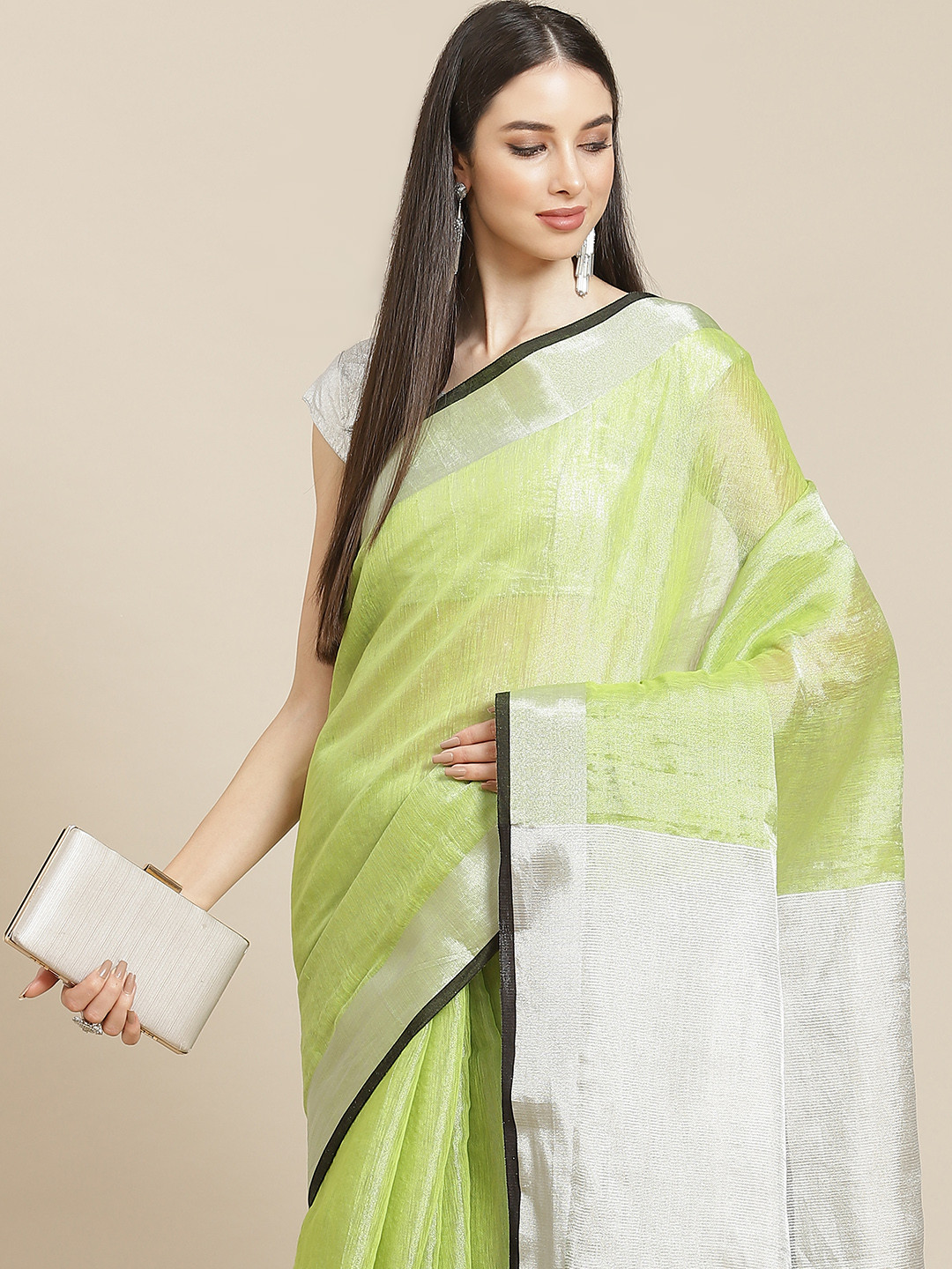 

Anouk Green & White Linen Blend Saree