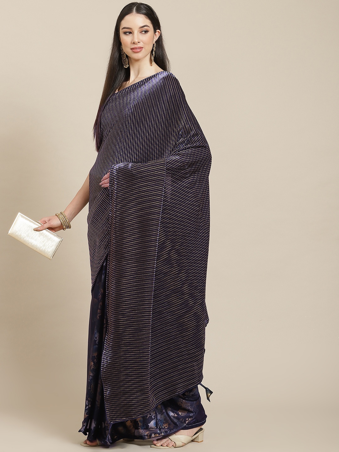 

Anouk Navy Blue Floral Saree