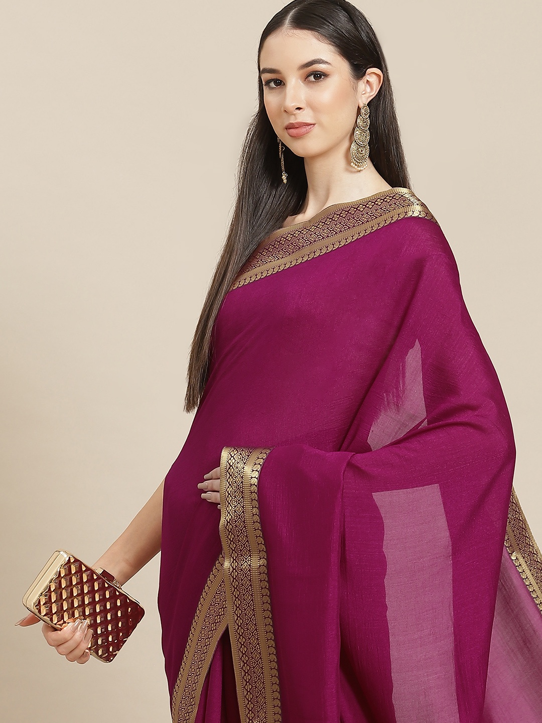 

Anouk Burgundy Banarasi Saree