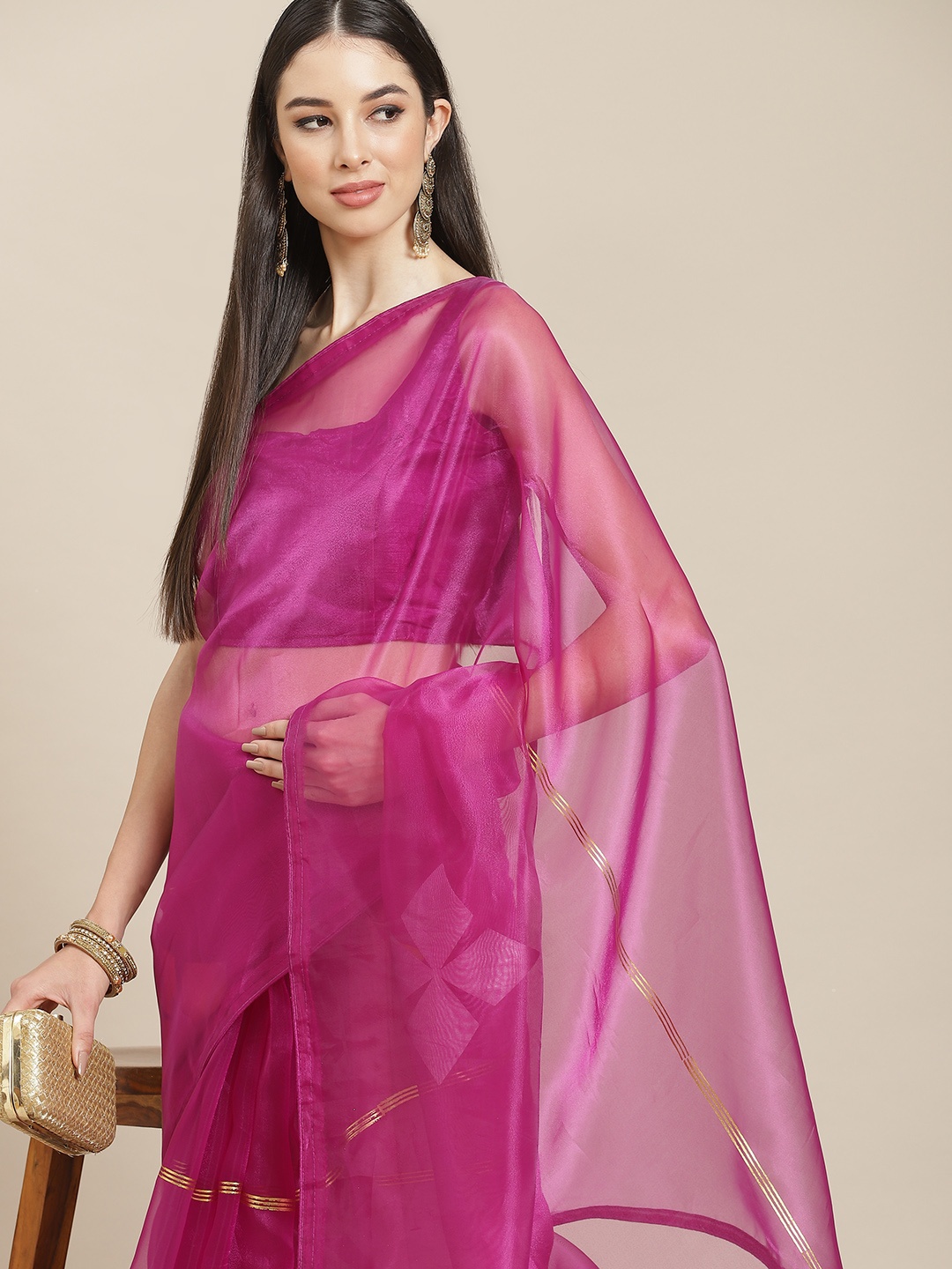 

Anouk Burgundy Ethnic Motifs Organza Saree