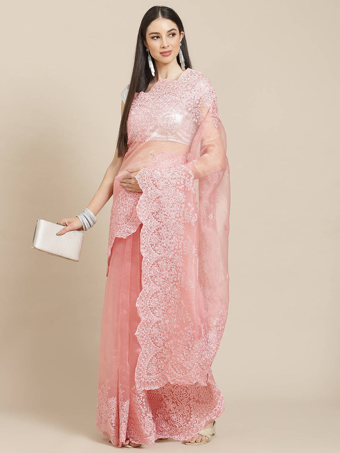 

Anouk Pink & Pink Ethnic Motifs Organza Saree