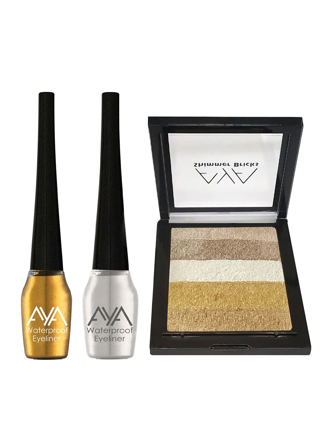 

AYA Eyeliner & Shimmer Brick Highlighter Makeup Gift Set, Silver