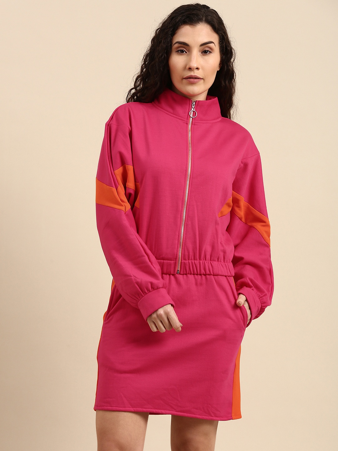 

Athena Women Fuchsia & Orange Colourblocked Top with Skirt