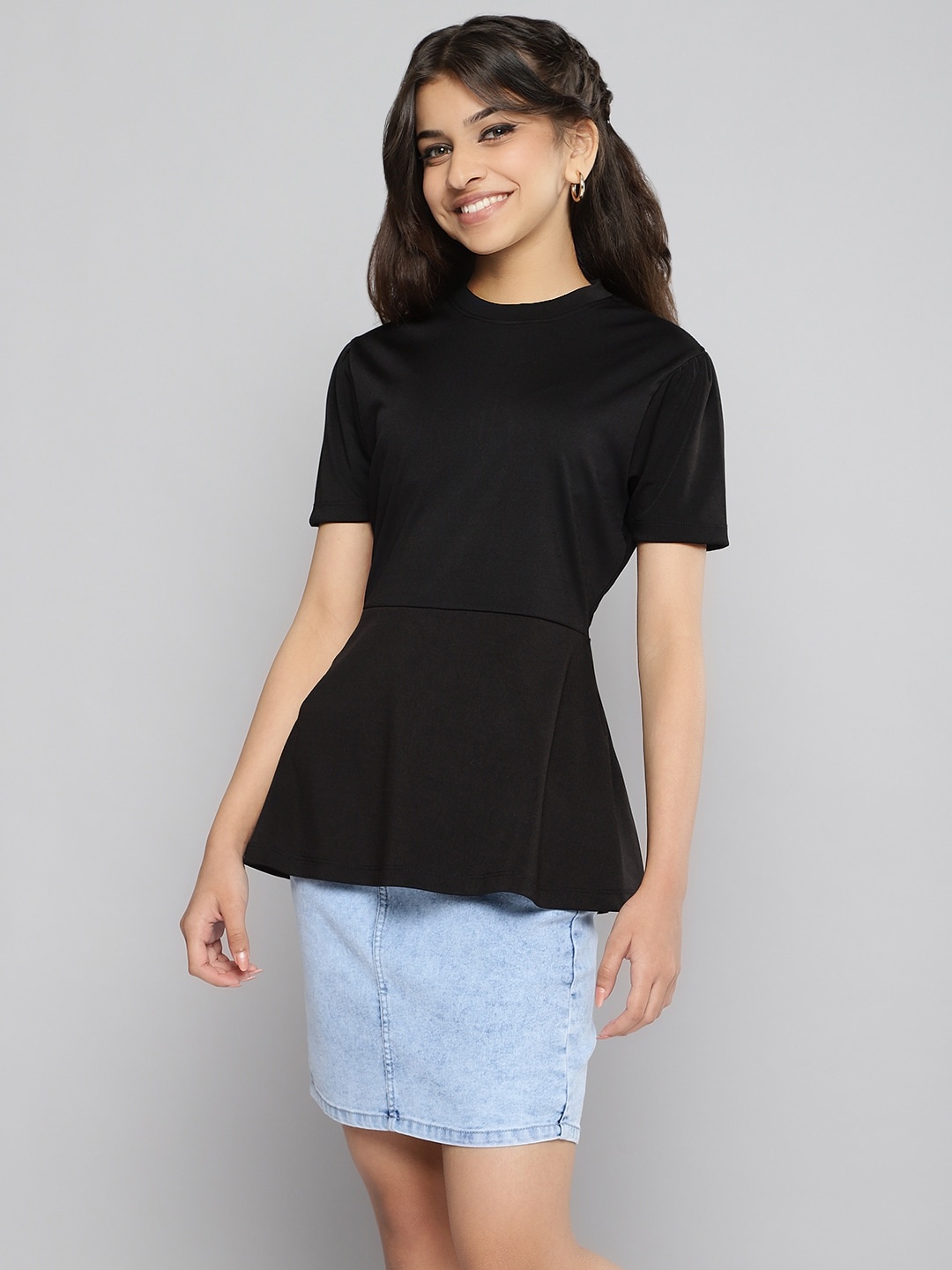 

JUSTICE Black Pure Cotton Peplum Top