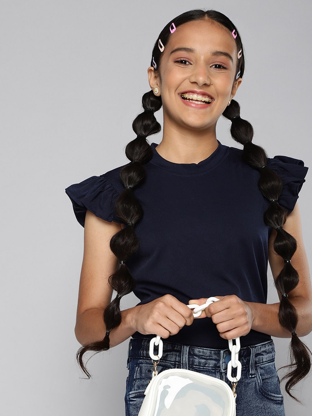 

JUSTICE Girls Navy Blue Solid Crop Top