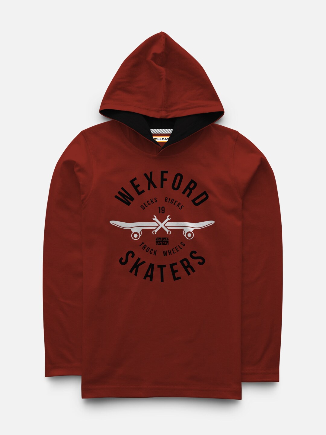 

HELLCAT Boys Brown Printed Hooded T-shirt