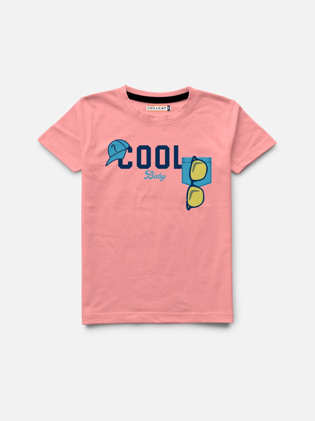 

HELLCAT Boys Pink Typography Printed Applique T-shirt