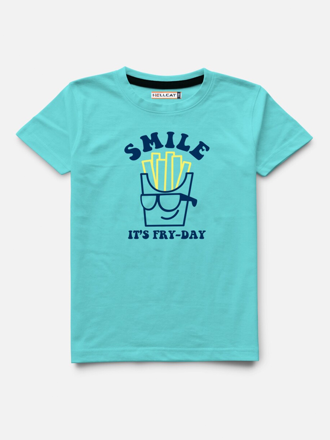 

HELLCAT Boys Turquoise Blue Typography Printed T-shirt