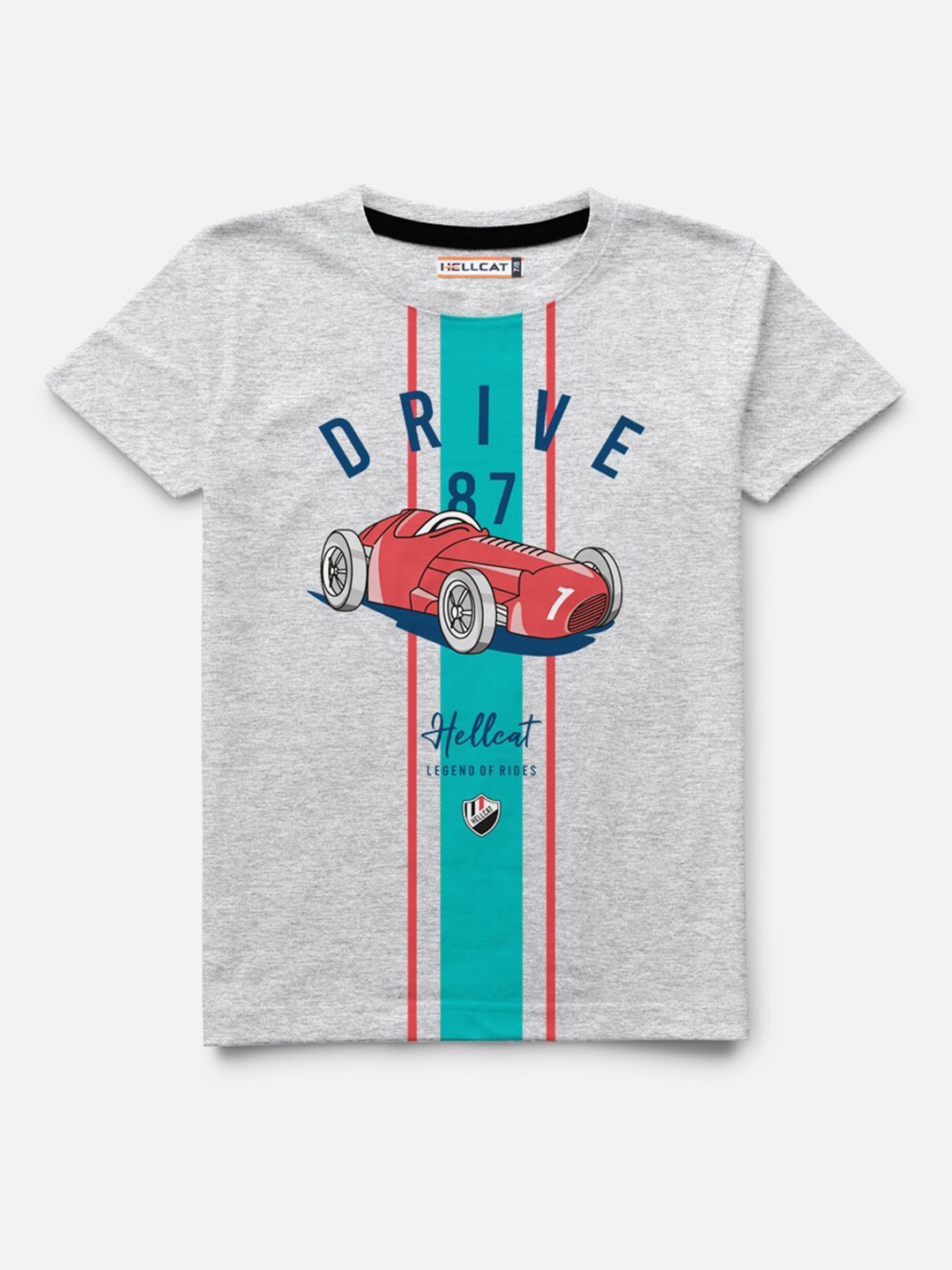 

HELLCAT Boys Grey Melange Printed T-shirt
