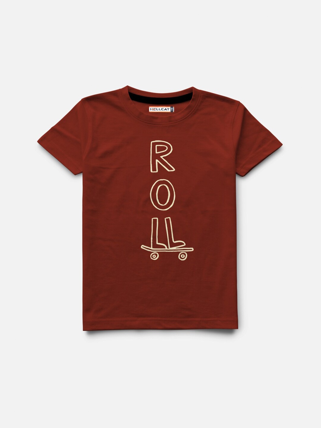 HELLCAT Boys Brown Typography Printed T-shirt