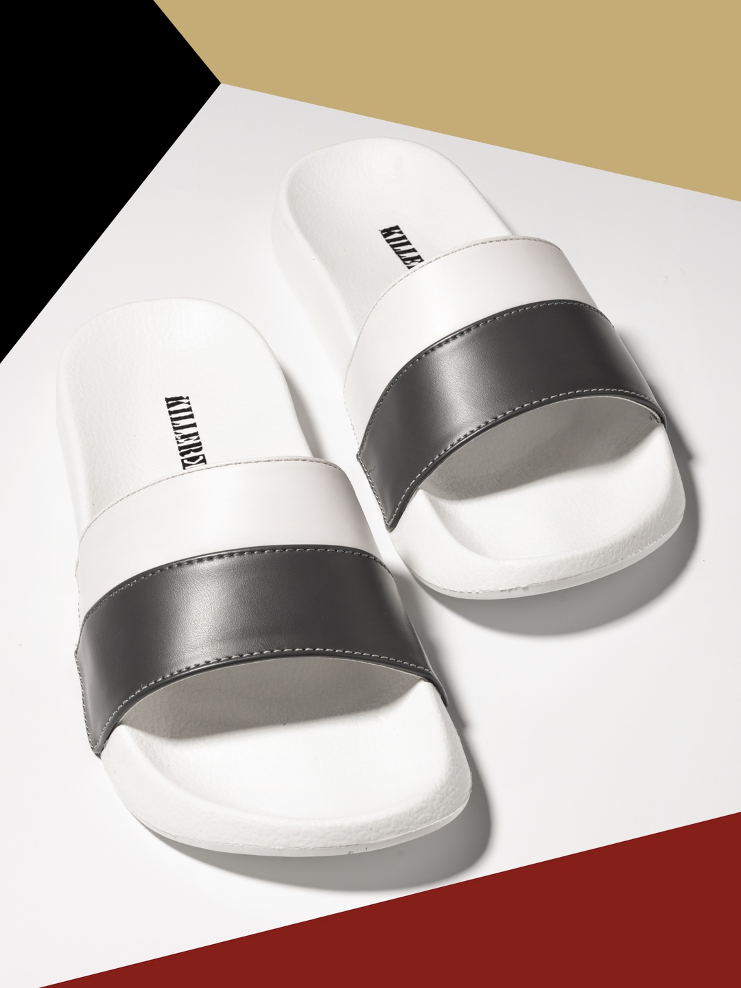 

Killer Men White & Black Colourblocked Faux Leather Sliders