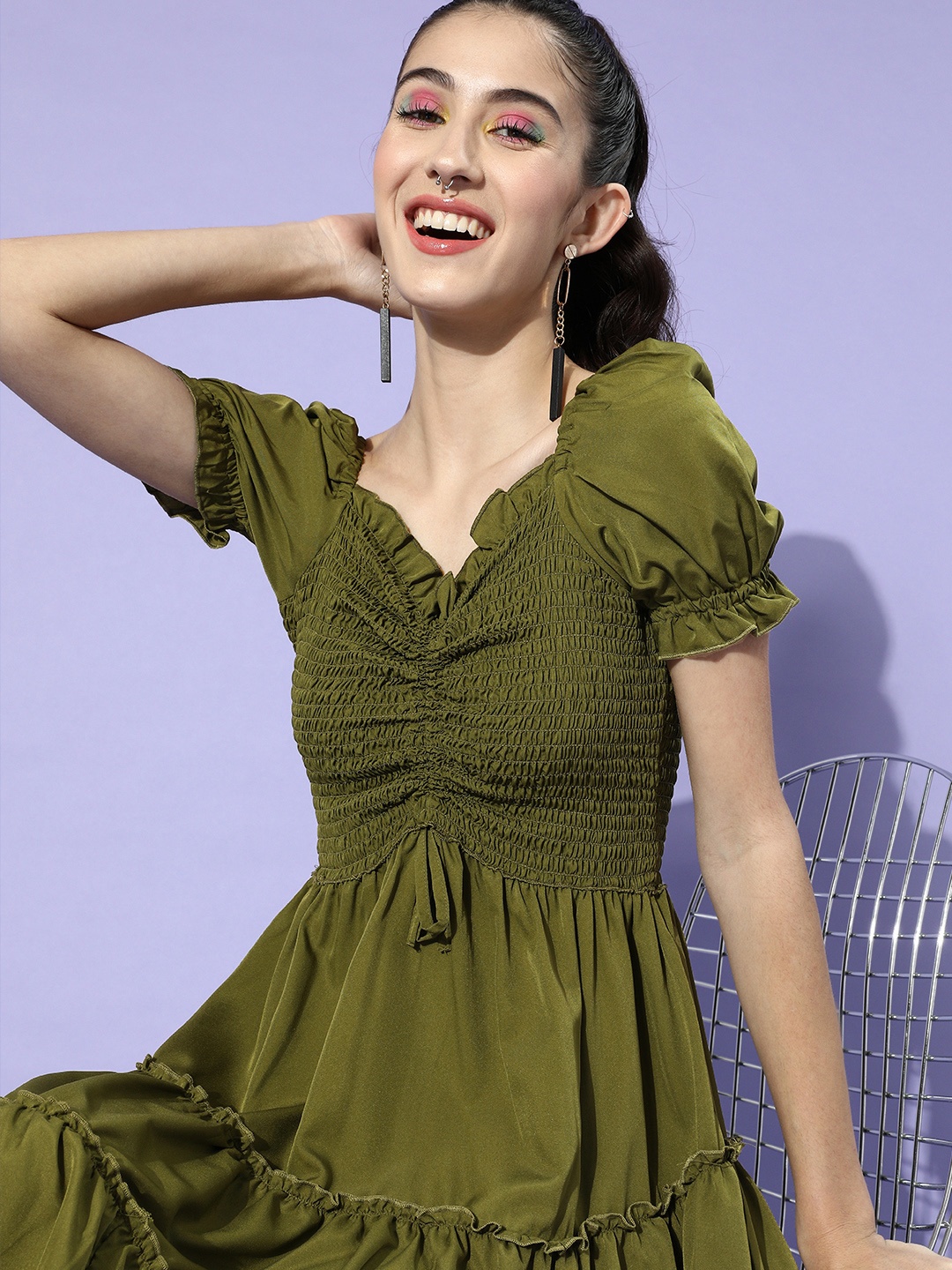 

U&F Olive Green Crepe Dress