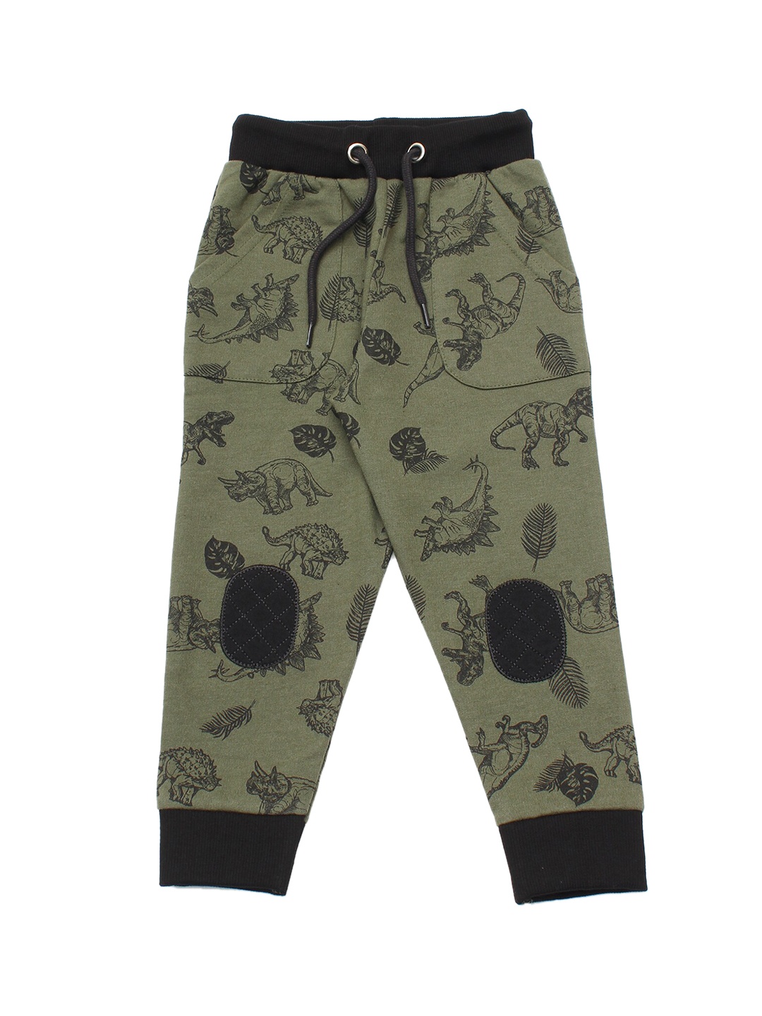

Lil Lollipop Kids Green & Black Dinosaur Printed Pure Cotton Joggers
