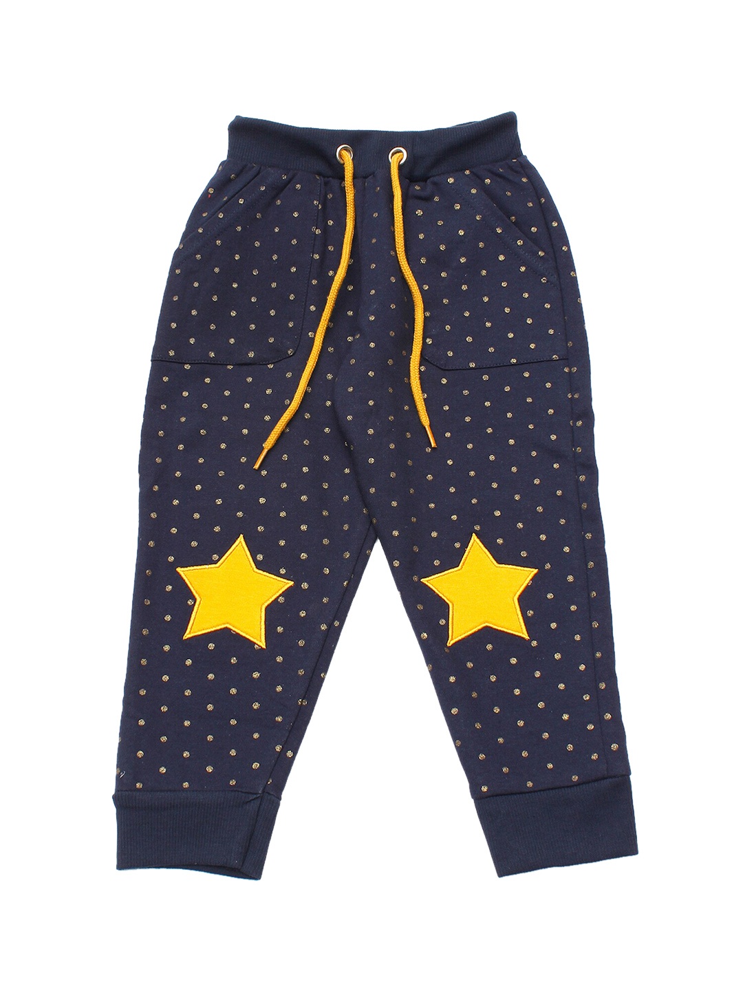 

Lil Lollipop Kids Navy-Blue & Yellow Printed Pure Cotton Joggers