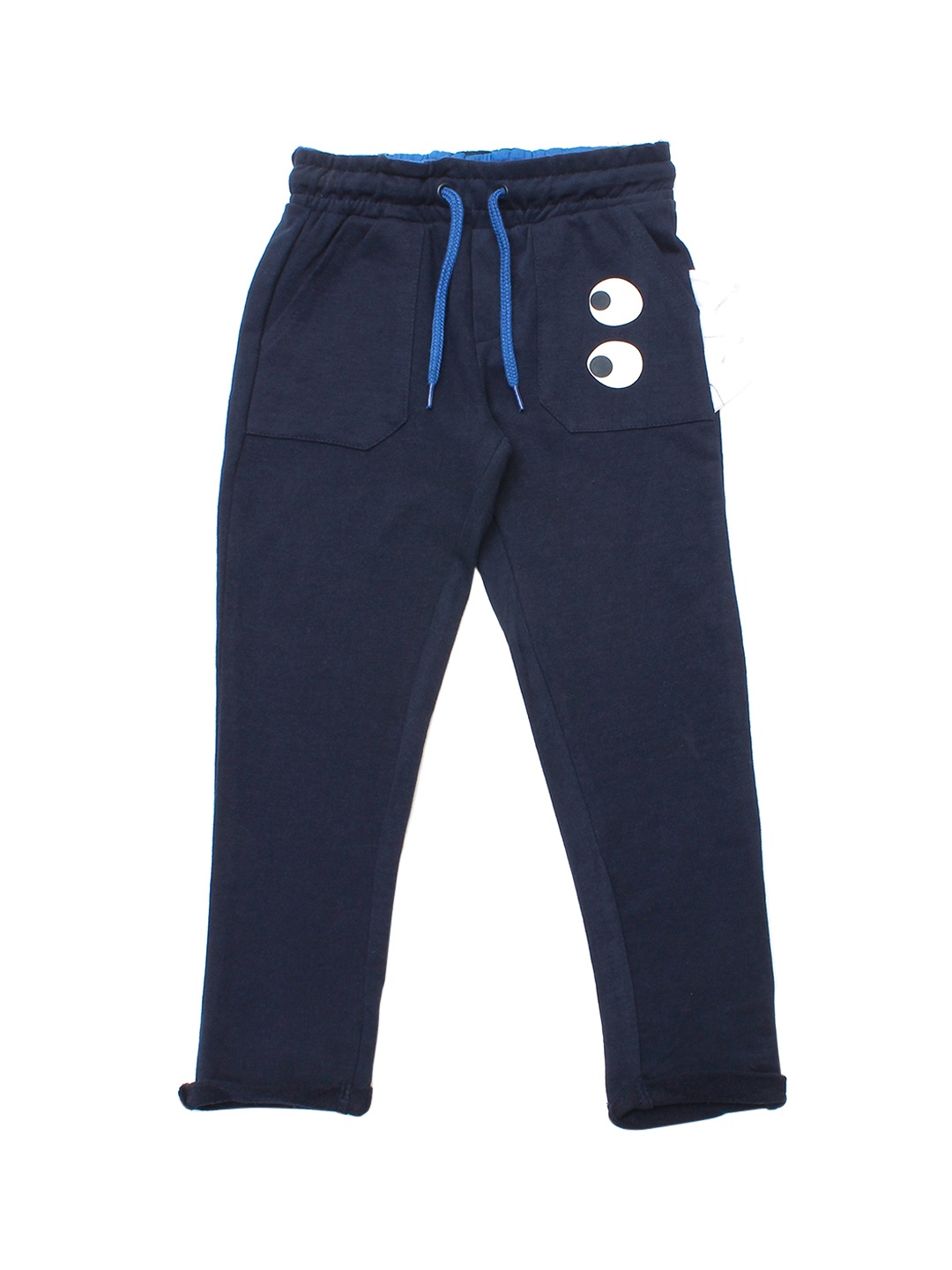 

Lil Lollipop Kids Navy-Blue & White Solid Pure Cotton Joggers