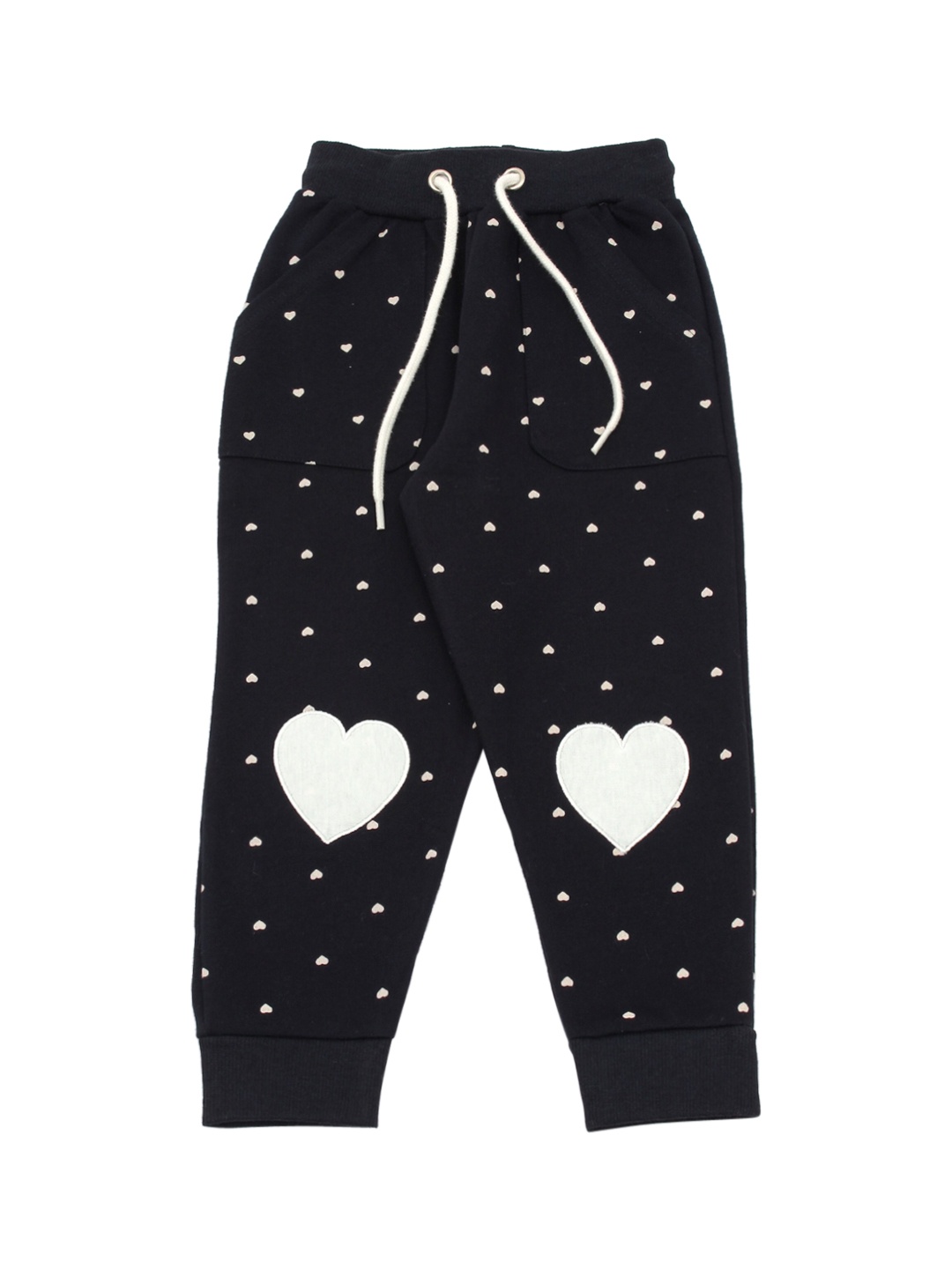 

Lil Lollipop Kids Navy Blue & White Cotton Heart Printed Track Bottom