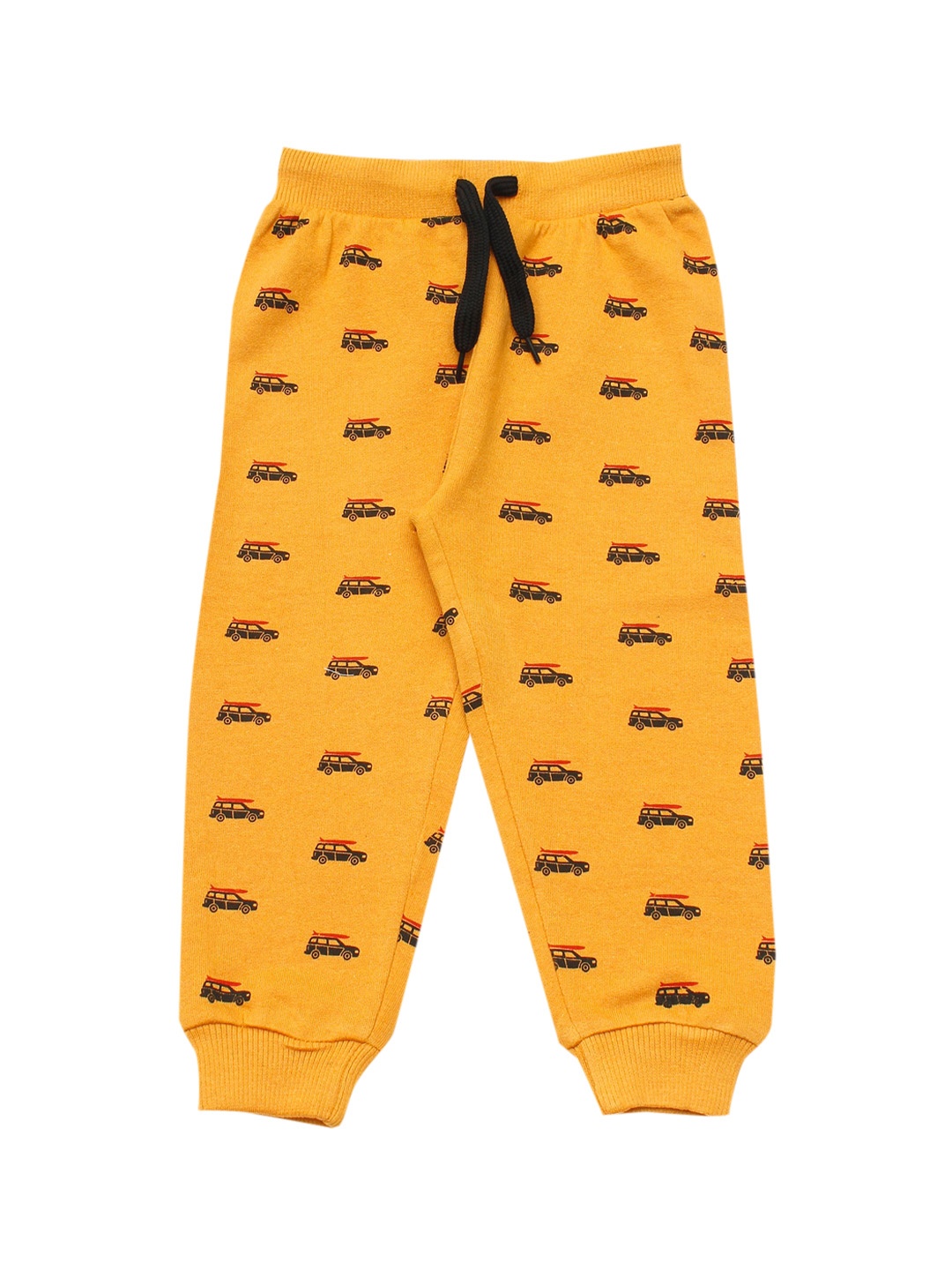 

Lil Lollipop Kids Mustard-Yellow & Black Printed Pure Cotton Joggers