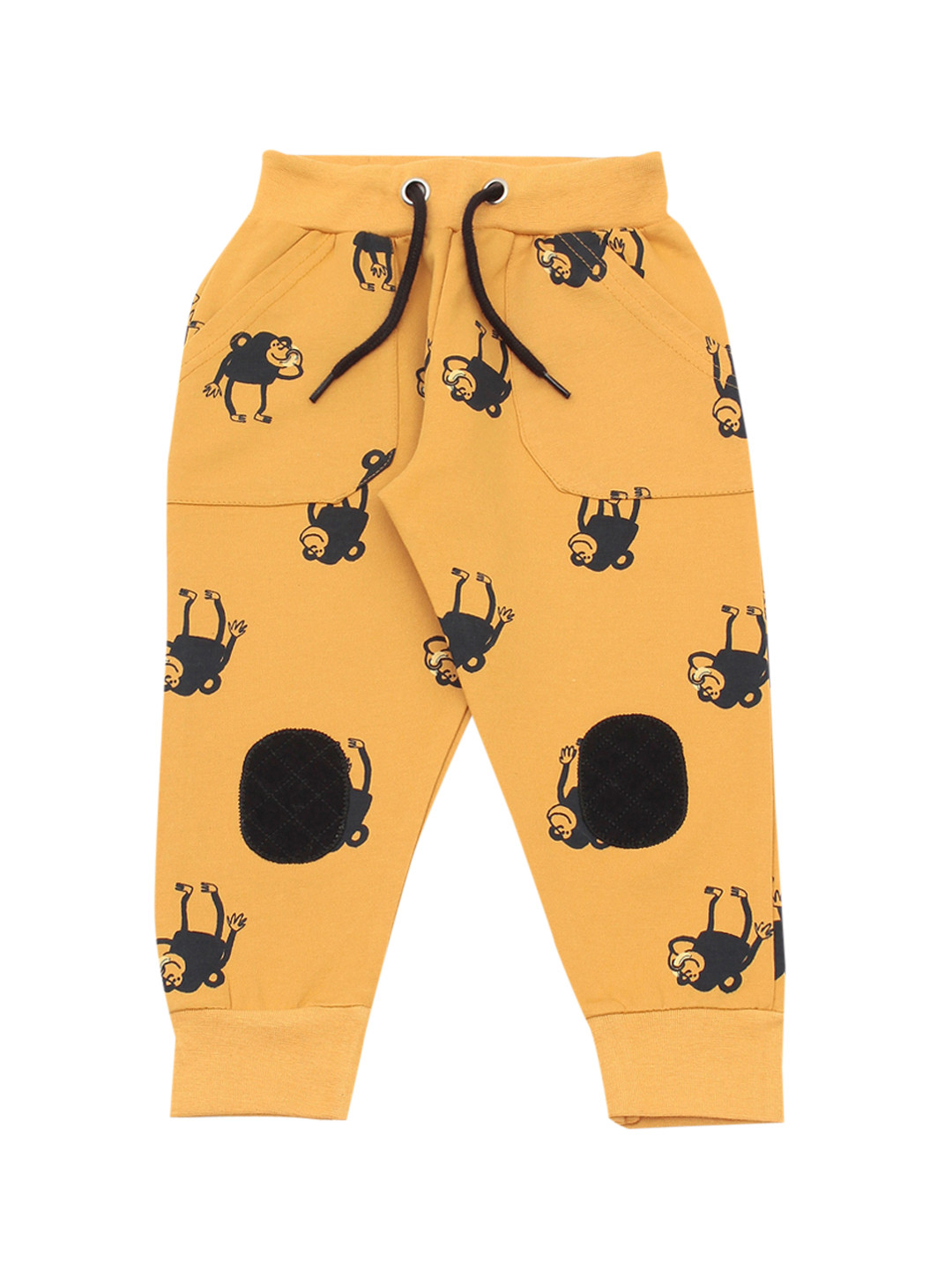 

Lil Lollipop Kids Mustard Yellow & Black Printed Pure Cotton Joggers