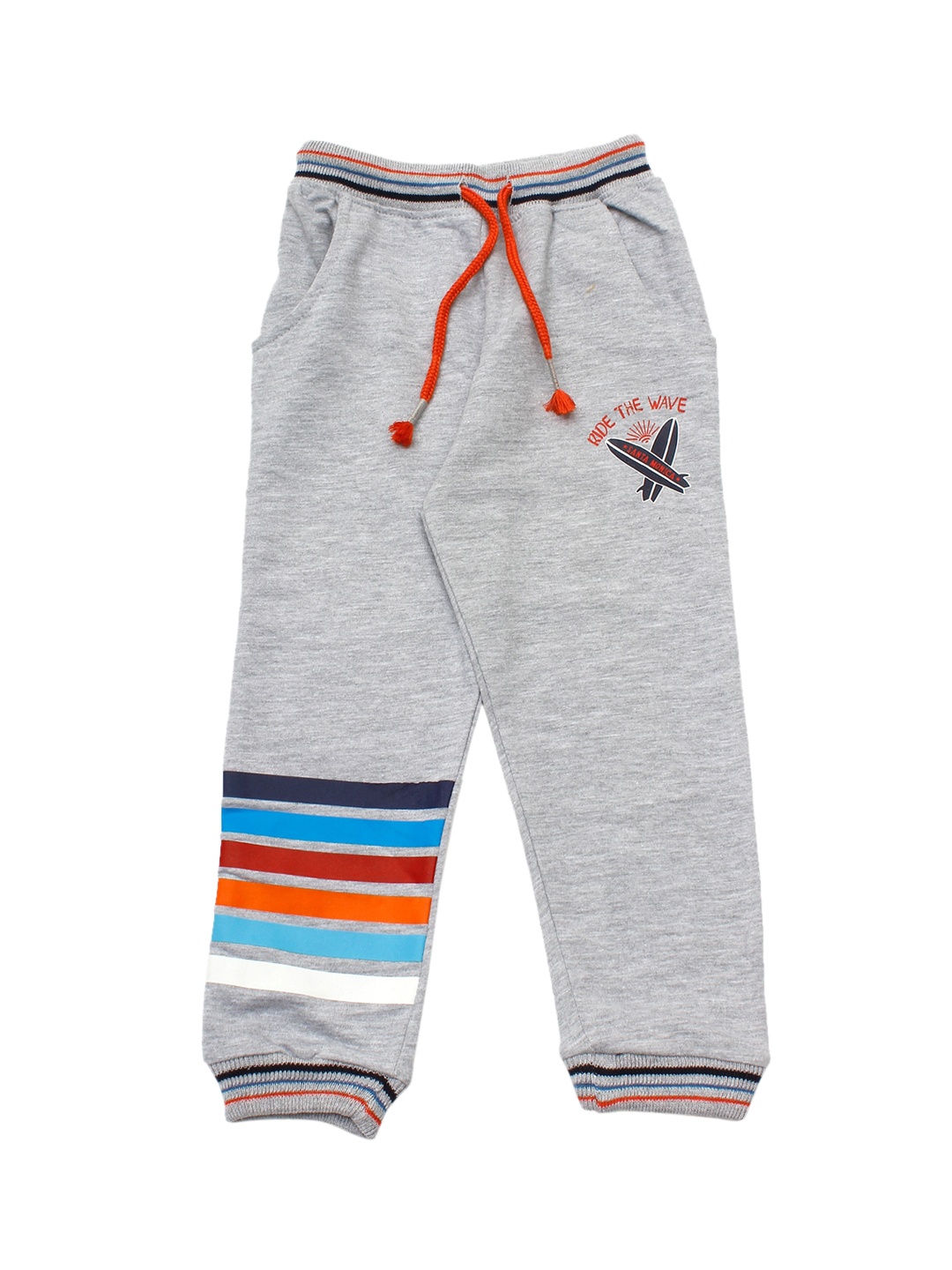 

Lil Lollipop Kids Grey Melange & Blue Printed Pure Cotton Joggers
