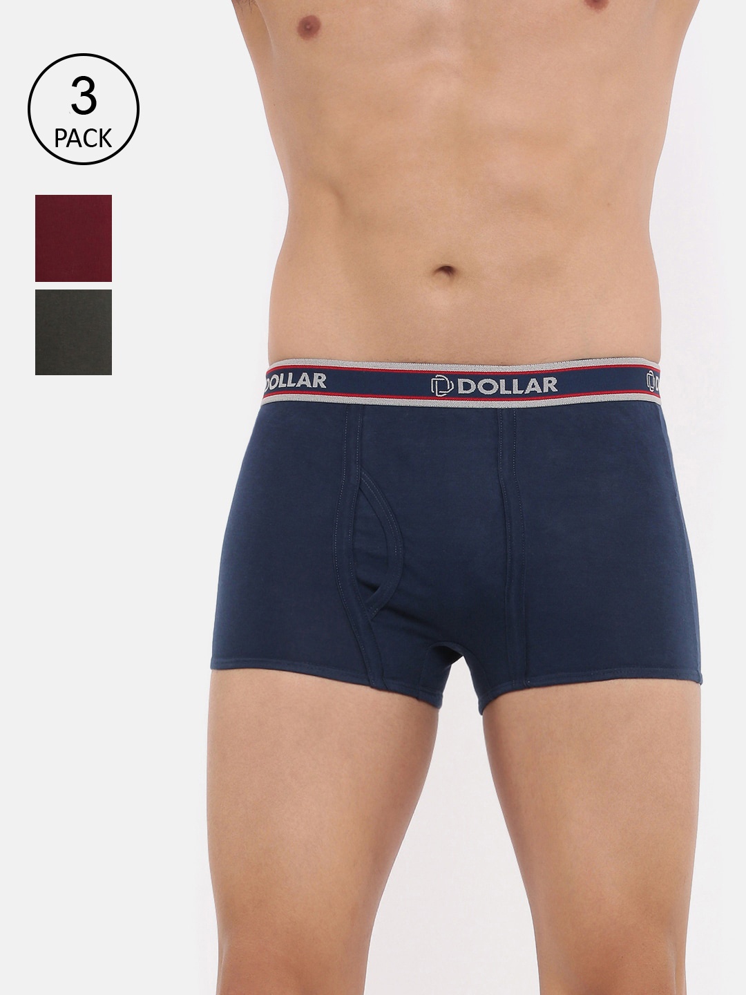 Dollar Bigboss Men Pack of 3 Assorted Super Combed Cotton Trunks PO3-CO1
