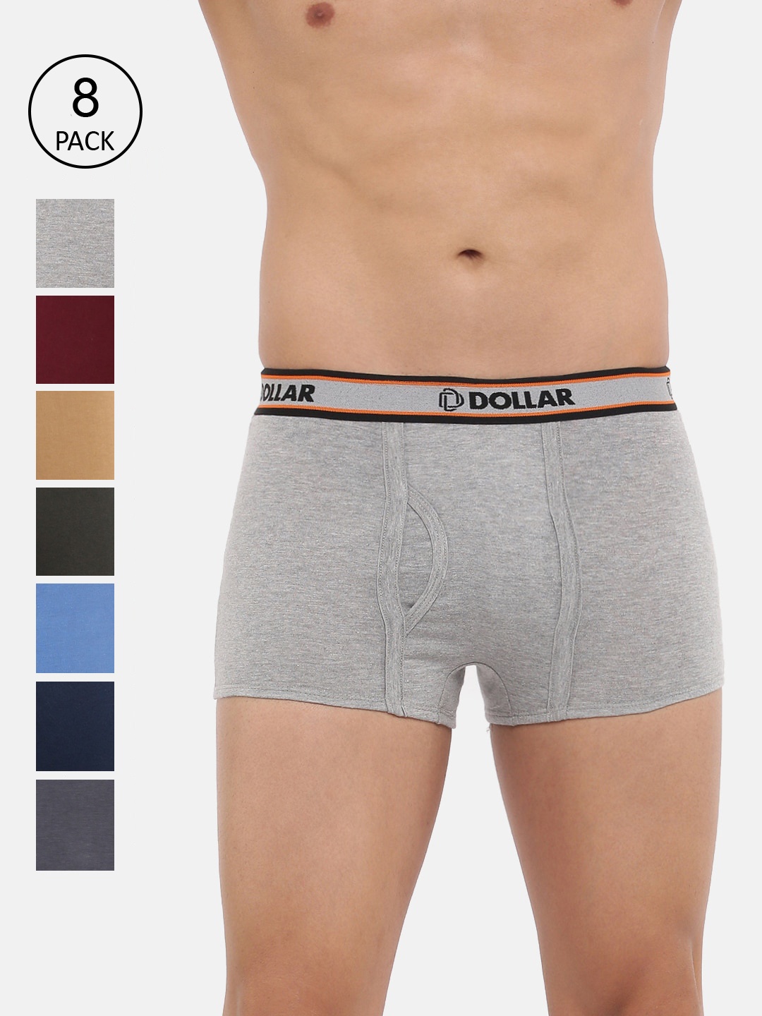 

Dollar Bigboss Men Pack Of 8 Assorted Combed Cotton Trunks MBTR-01-MINITRNK