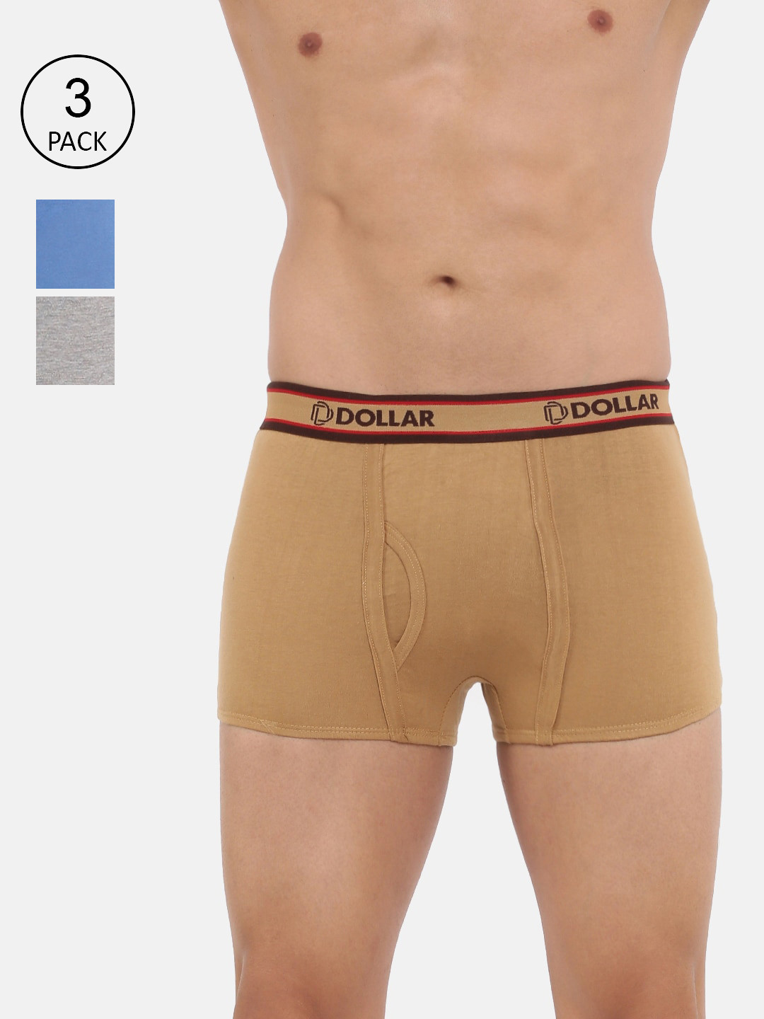 

Dollar Bigboss Men Solid Pack of 3 Combed Cotton Double Pouch Support Trunk- MBTR-01, Assorted